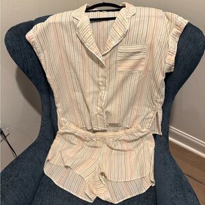 Madewell Medium Rainbow Striped Pearl Ivory Top and Shorts Set